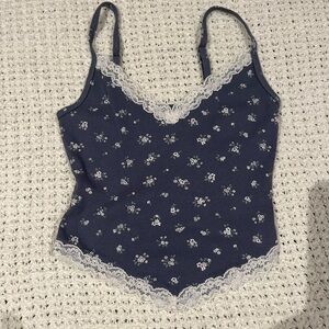 Blue floral lace tank top from Hollister